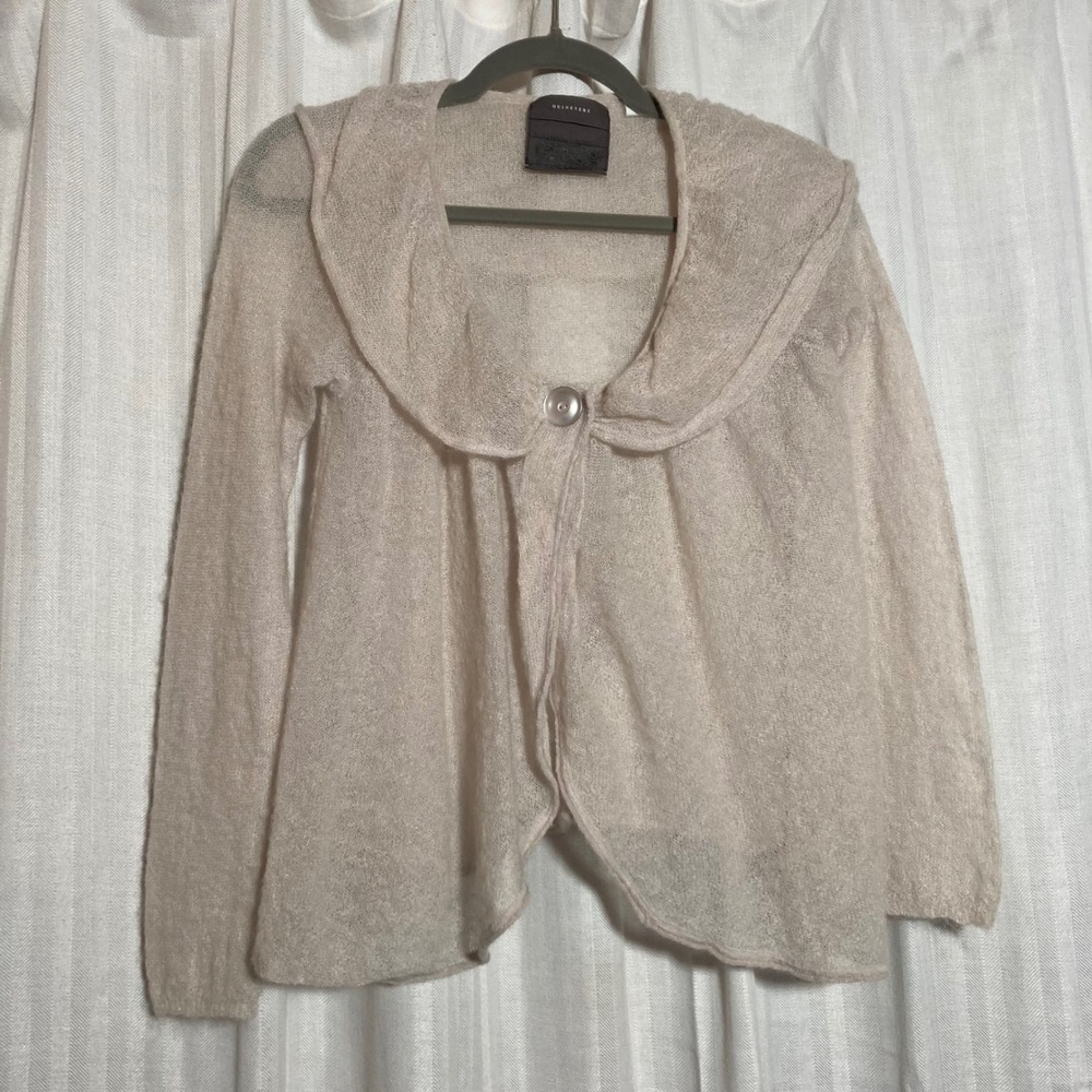 Guinevere Anthropologie Mohair Wool Cardigan Cream Shawl Collar M Soft Girl Flaw